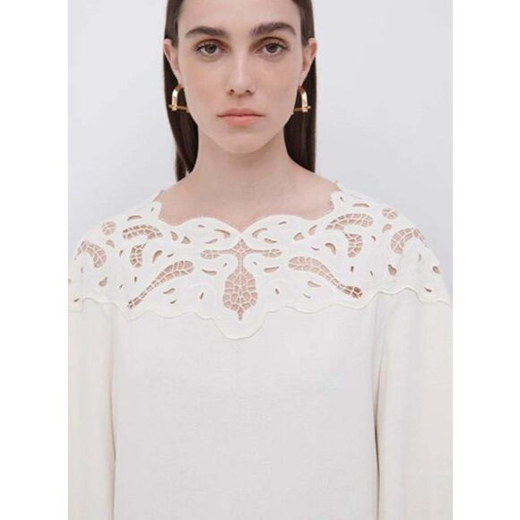 JONATHAN SIMKHAI LOCHLYN EMBROIDERED PAISLEY PUFF SLEEVE TOP in Ivory NWT Size S - Picture 1 of 10